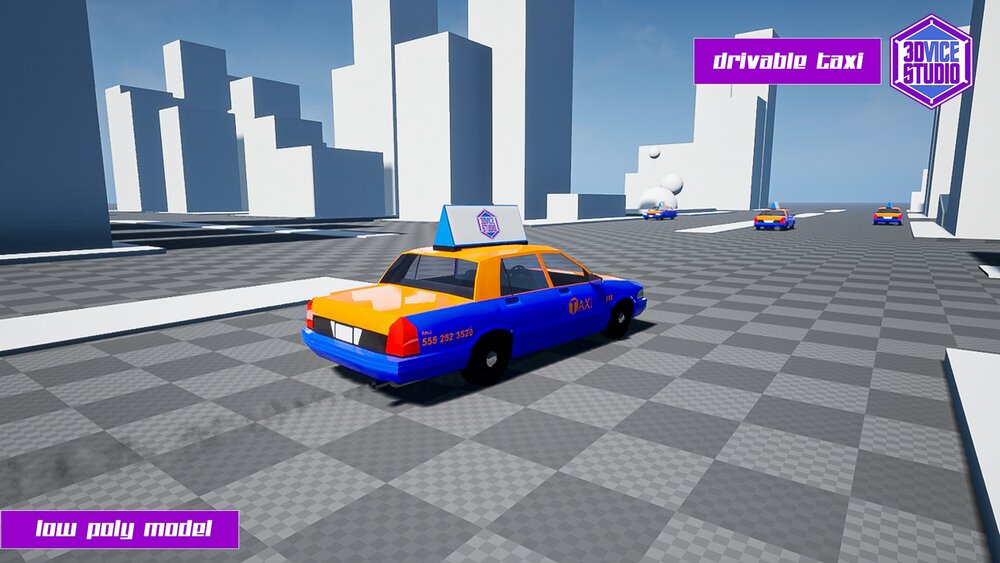 Drivable Low Poly Taxi Car 