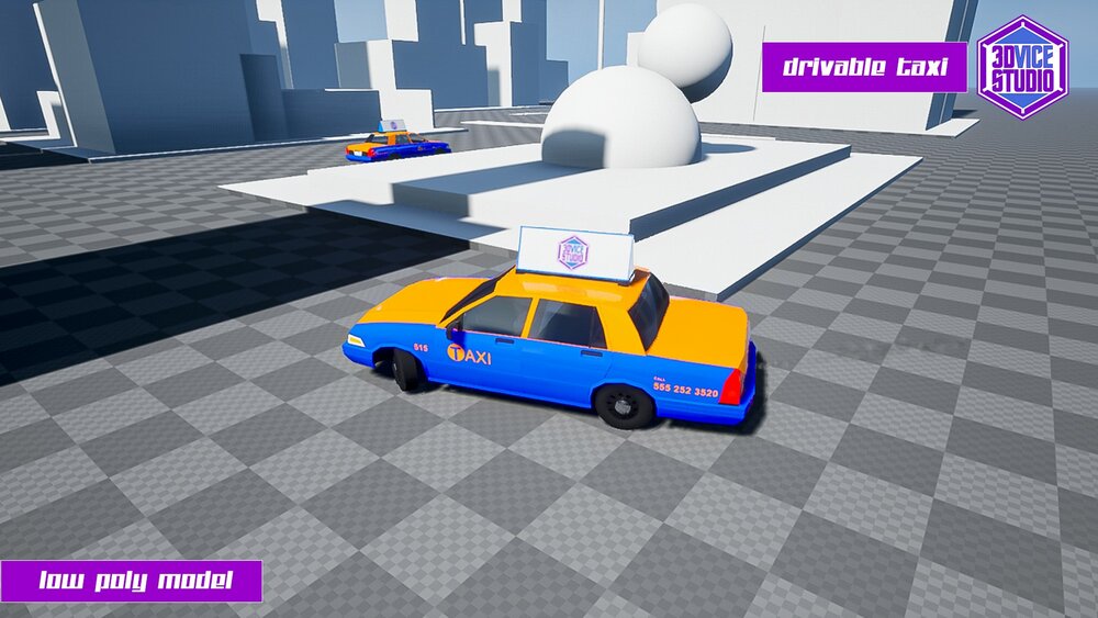 Drivable Low Poly Taxi Car 