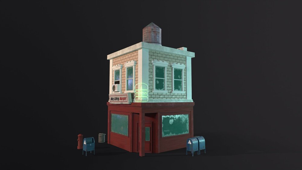 Stylized Modern Western City Street Environment Props and Buildings Pack 