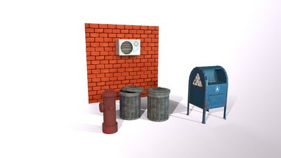 Stylized Modern Western City Street Environment Props and Buildings Pack 