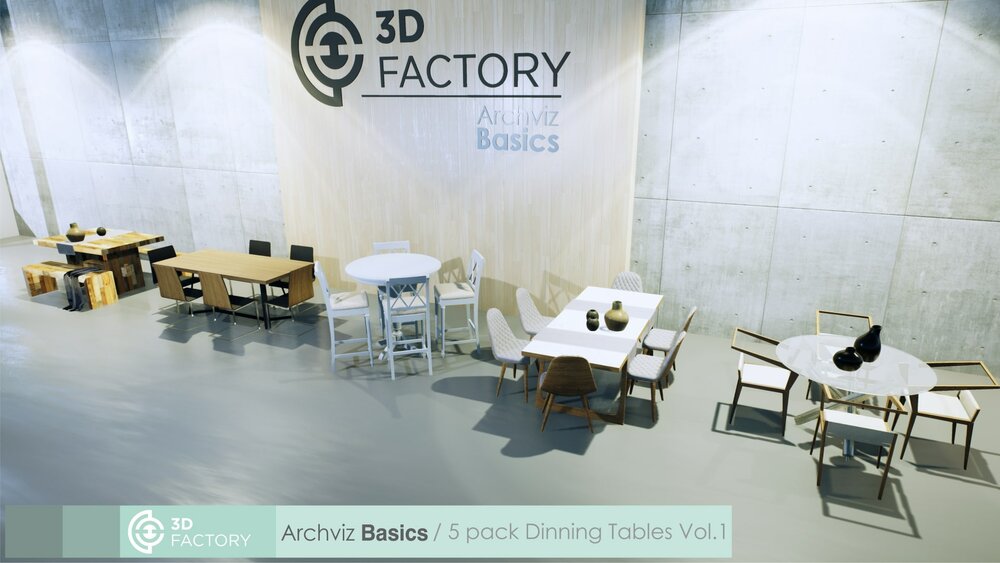 ArchViz Basics - 5 Pack Dining tables 