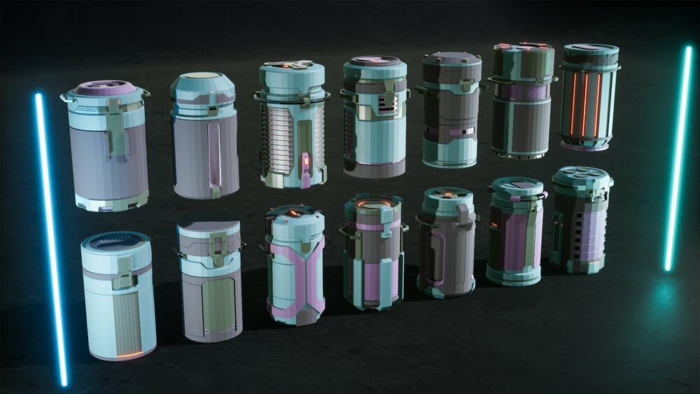 Low Poly SciFi Capsules Props 