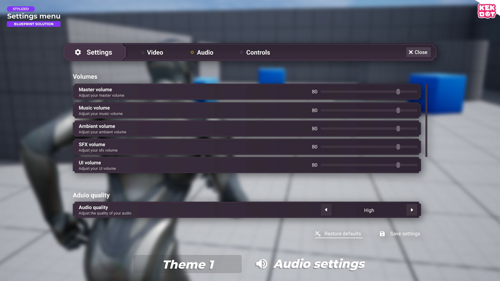 Blueprint Settings Menu - Stylized themes - By Kekdot 