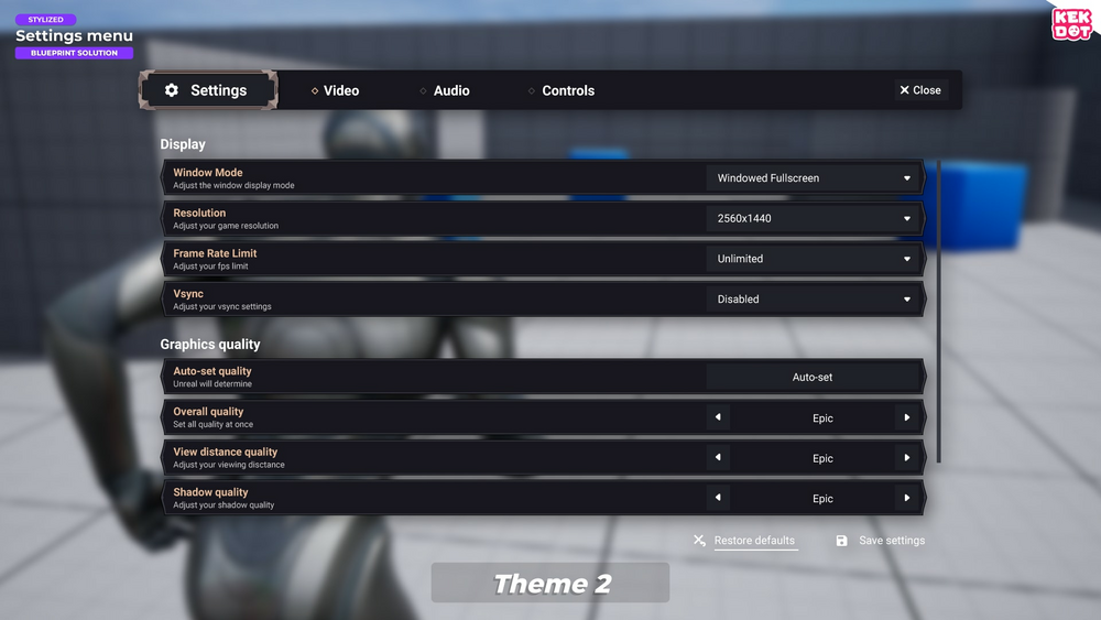 Blueprint Settings Menu - Stylized themes - By Kekdot 