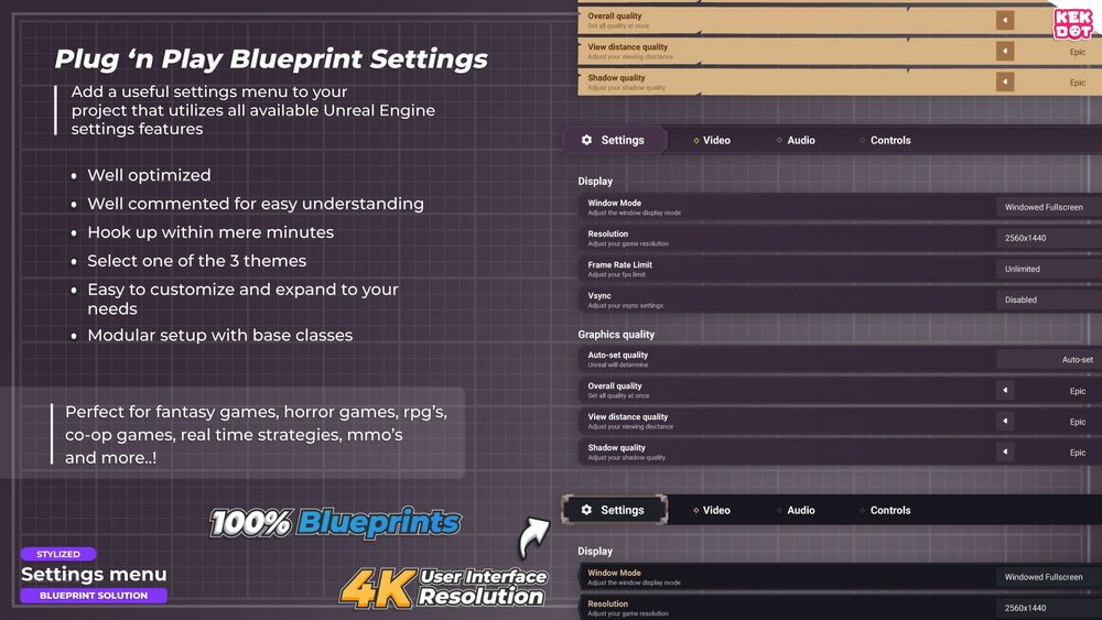 Blueprint Settings Menu - Stylized themes - By Kekdot 