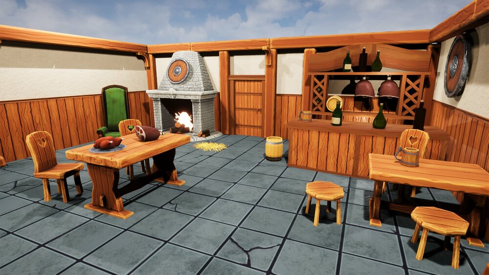 Stylized Tavern Fantasy Medieval Interior Hand-Painted Low Poly Props 