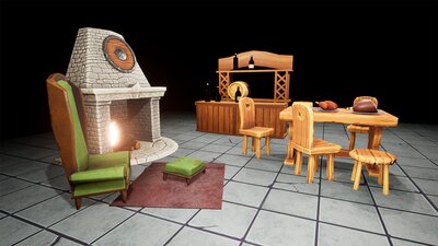 Stylized Tavern Fantasy Medieval Interior Hand-Painted Low Poly Props 