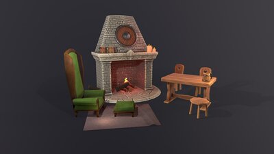 Stylized Tavern Fantasy Medieval Interior Hand-Painted Low Poly Props 