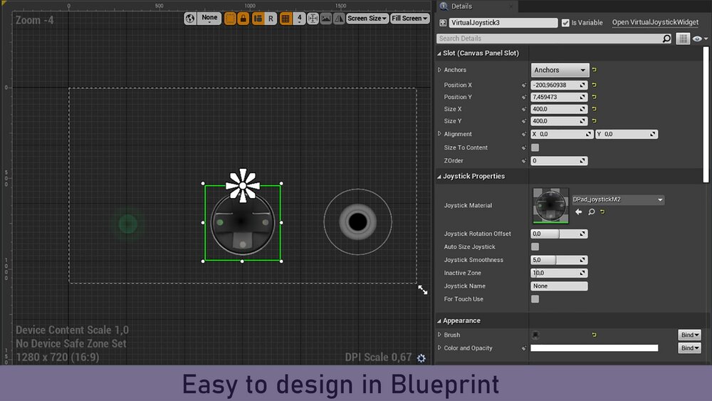 Advanced virtual joystick widget 