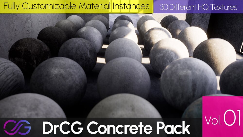 30 Concrete Materials (Tileable Texture, Arch Viz & Game Ready) Vol 01 - DrCG 