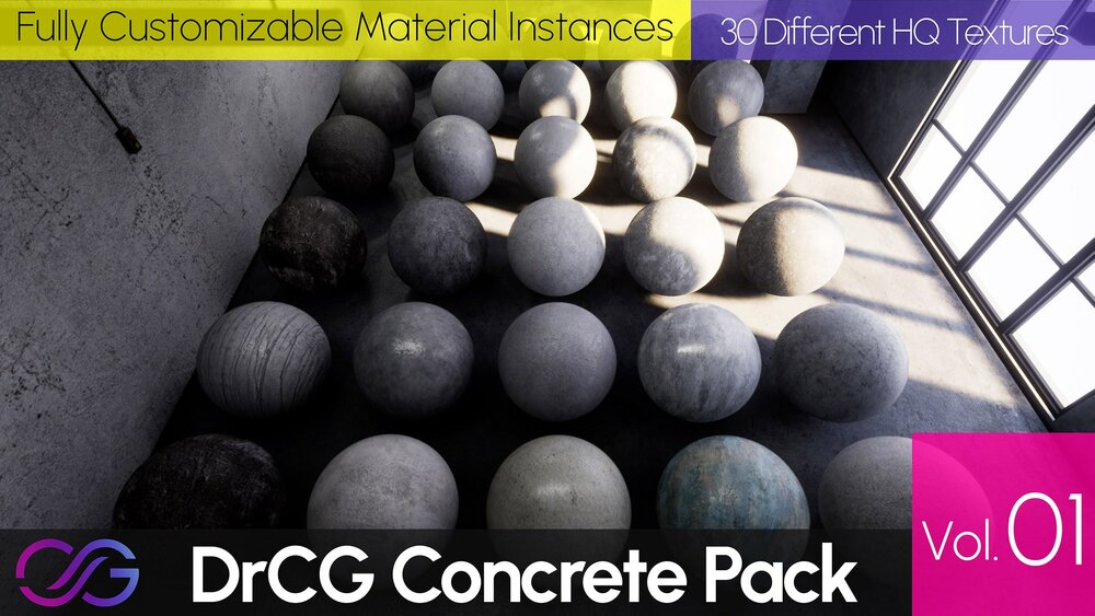 30 Concrete Materials (Tileable Texture, Arch Viz & Game Ready) Vol 01 - DrCG 