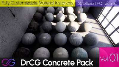 30 Concrete Materials (Tileable Texture, Arch Viz & Game Ready) Vol 01 - DrCG 