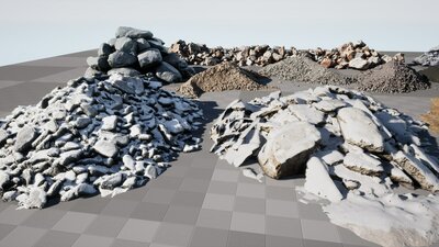 Piles of ruins, stones, soil 