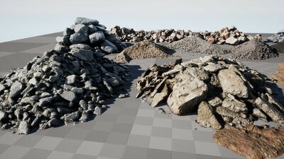 Piles of ruins, stones, soil 