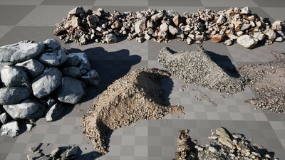 Piles of ruins, stones, soil 