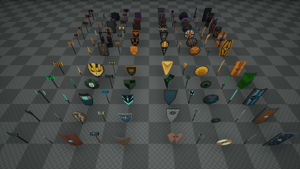 Low Poly - Shields And Weapons 