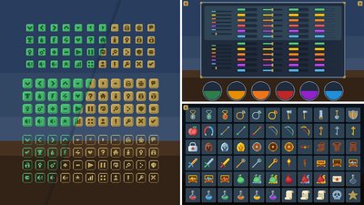 Pixel Art GUI / UI Kit - over 528 PNG + 132 unique icons + psd, ai sources 