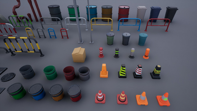 Stylized cartoon street objects 