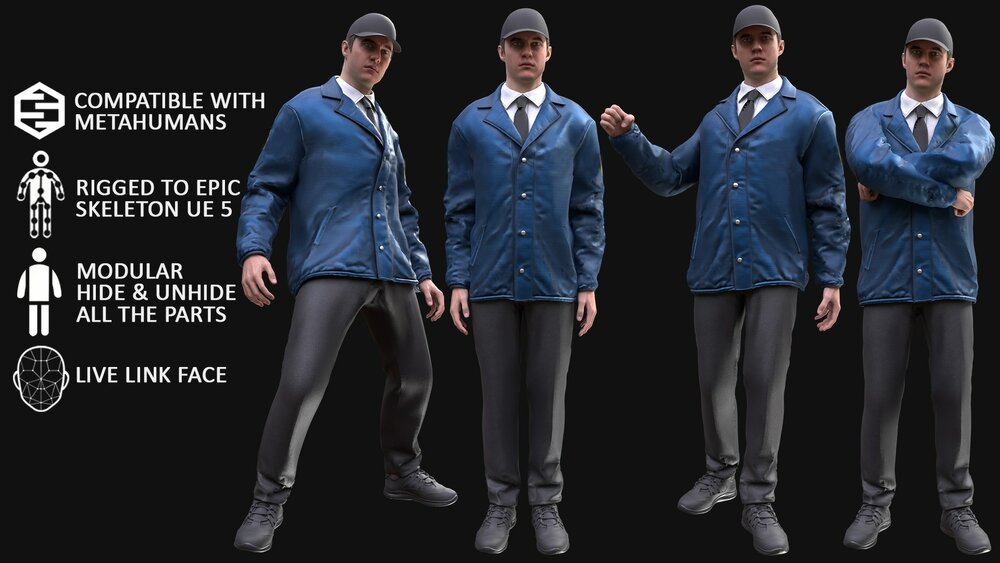 Man - Agent Outfit - Modular - Rigged 