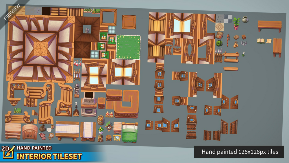 2D Hand Painted - Interior Tileset 