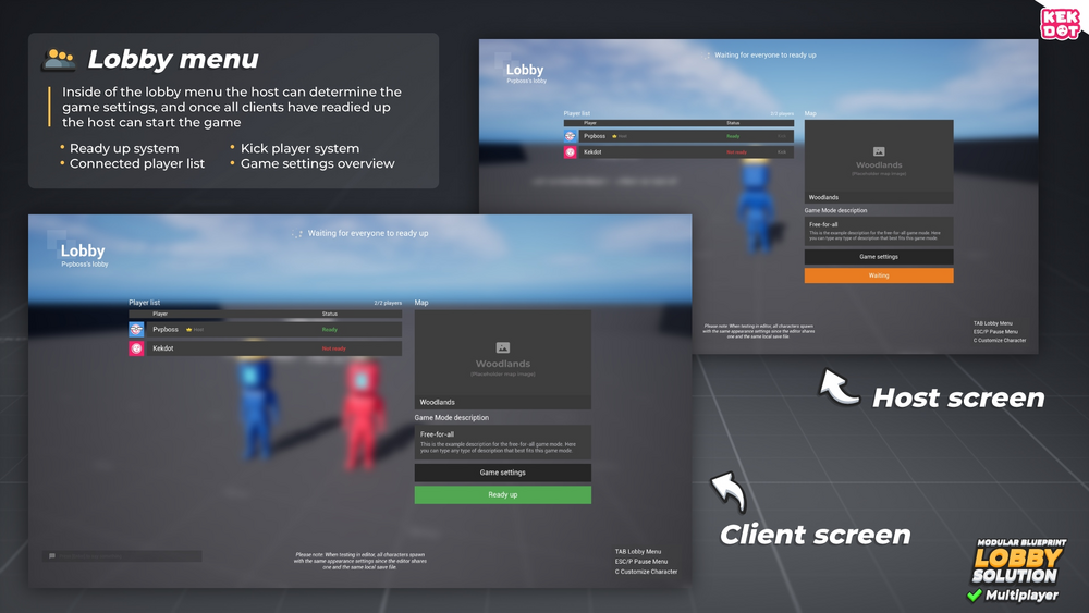 Multiplayer Blueprint Lobby Solution - Template - By Kekdot 