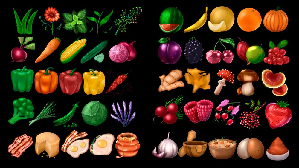 50 game icons of food and herbs 