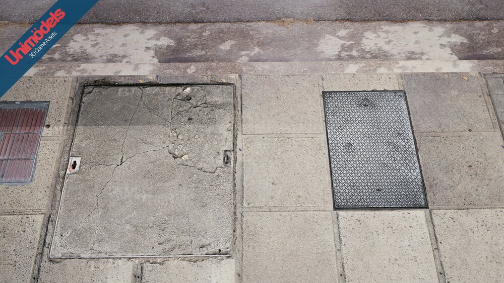 Street Decals 4K - Cracks - Grids - Gates - Manholes 