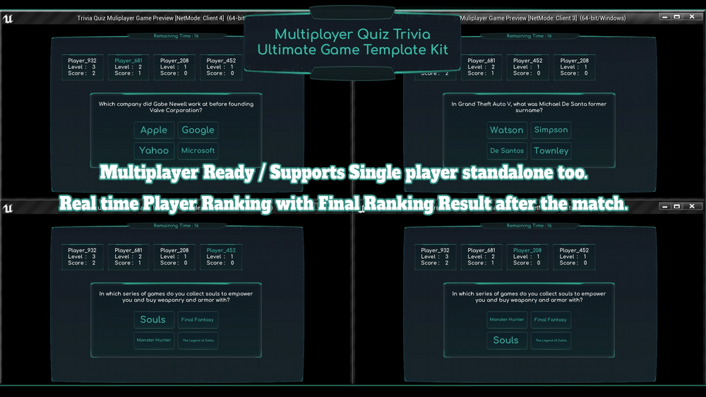 Multiplayer Quiz Trivia Ultimate Game Template Kit 