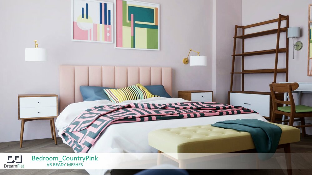 ArchViz Furniture - Bedroom. Country Pink design. 