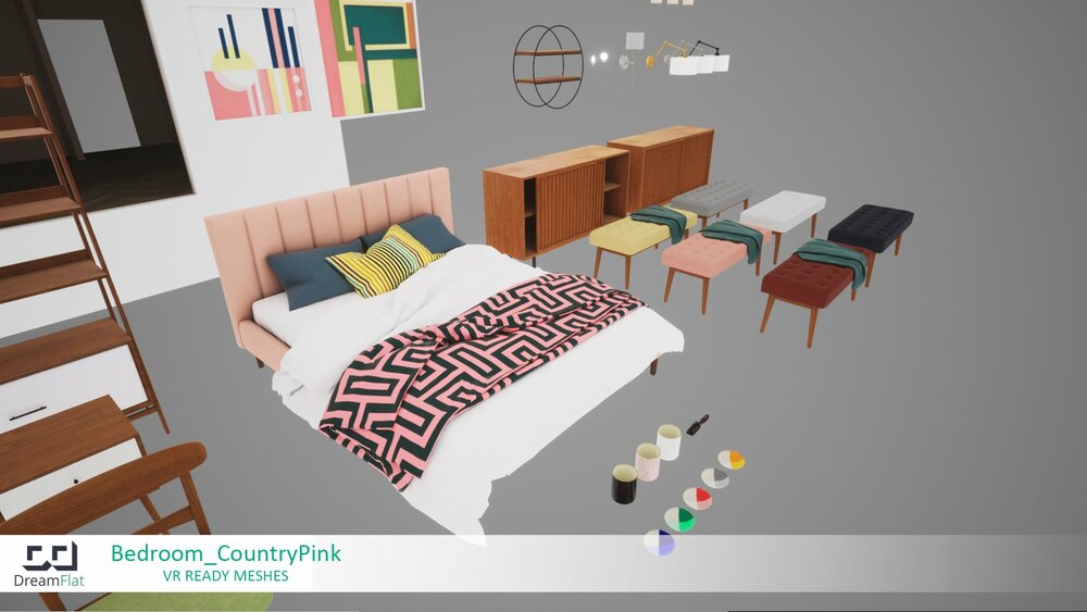 ArchViz Furniture - Bedroom. Country Pink design. 