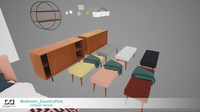 ArchViz Furniture - Bedroom. Country Pink design. 