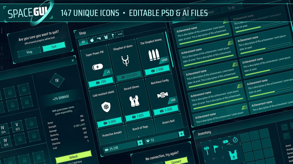 Sci-Fi Space full GUI / UI Kit - over 700 PNG + psd, ai sources 