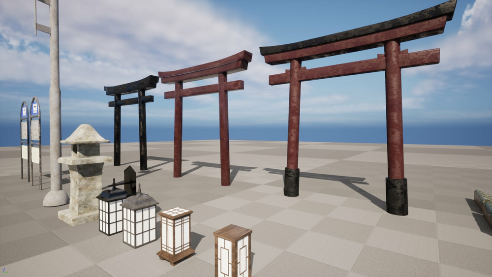 Traditional Japanese folk house + Torii + Interior 