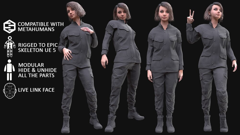 Woman - Military Uniform 2 - Modular - Rigged 