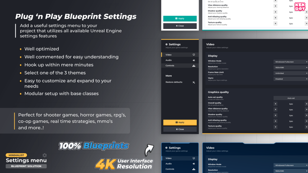 Blueprint Settings Menu - Minimalist themes - By Kekdot 