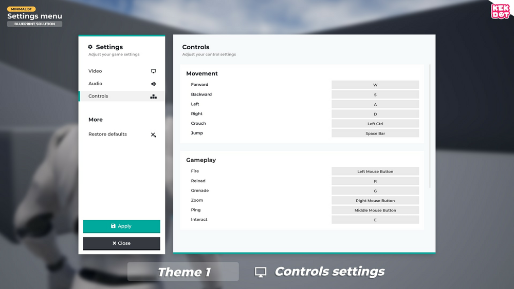 Blueprint Settings Menu - Minimalist themes - By Kekdot 