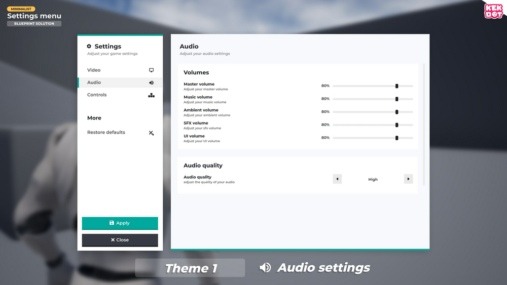 Blueprint Settings Menu - Minimalist themes - By Kekdot 