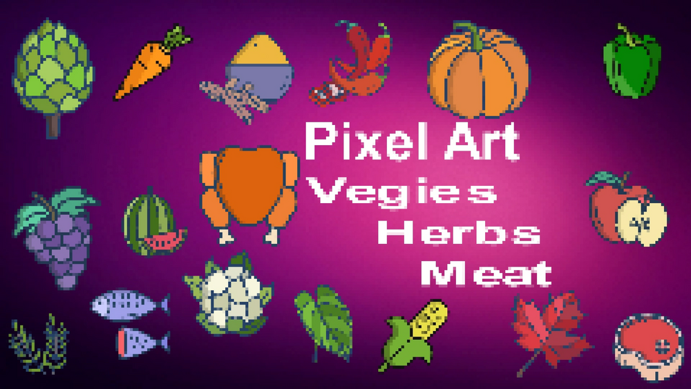 Pixel Art Vegies Herbs And Meat icon Pack 