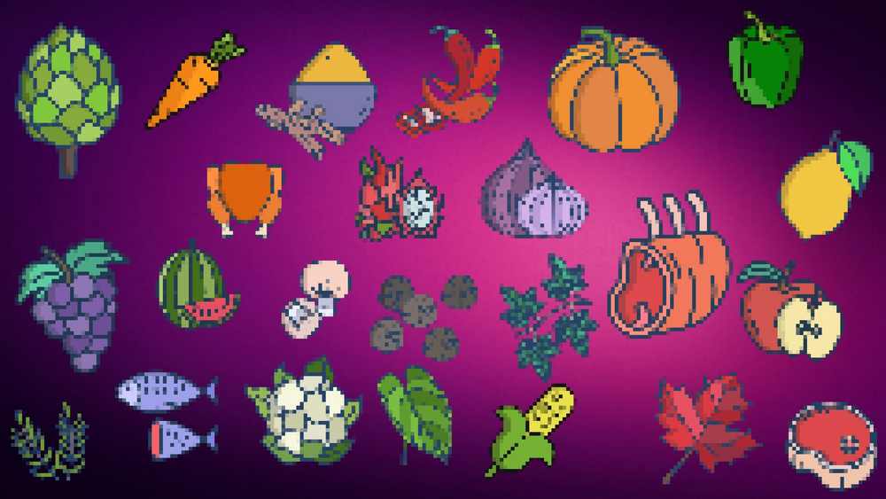 Pixel Art Vegies Herbs And Meat icon Pack 