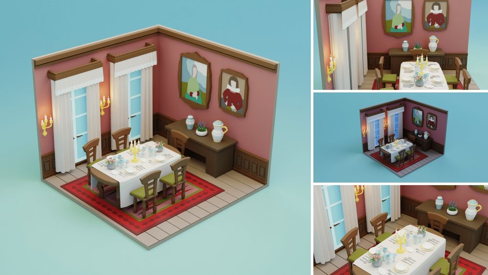 Low Poly Retro Vintage Rooms Interiors 2 