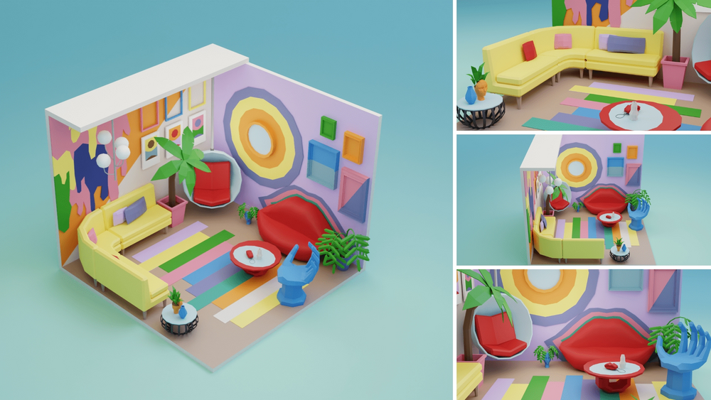 Low Poly Retro Vintage Rooms Interiors 2 