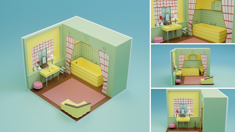 Low Poly Retro Vintage Rooms Interiors 2 