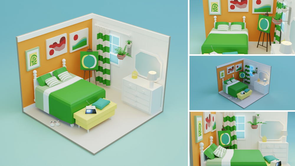 Low Poly Retro Vintage Rooms Interiors 2 