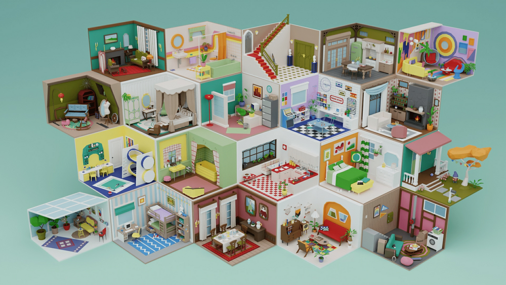 Low Poly Retro Vintage Rooms Interiors 2 