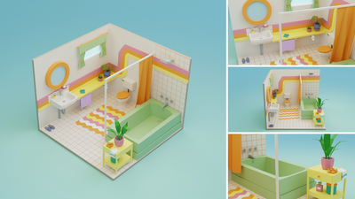 Low Poly Retro Vintage Rooms Interiors 2 