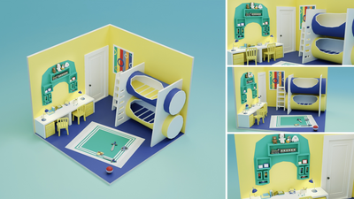 Low Poly Retro Vintage Rooms Interiors 2 