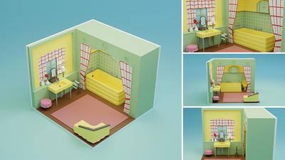 Low Poly Retro Vintage Rooms Interiors 2 