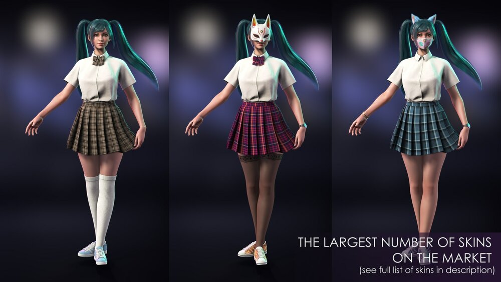 School Wear Girls Pack - Streetwear Modern Realistic Stylized Character 